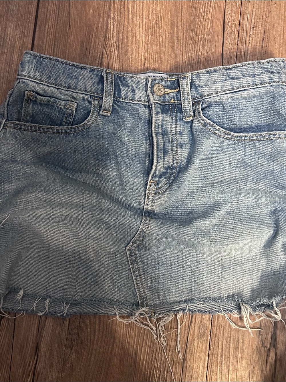 Old Navy Light Wash Denim Mini Skirt with Frayed Hem